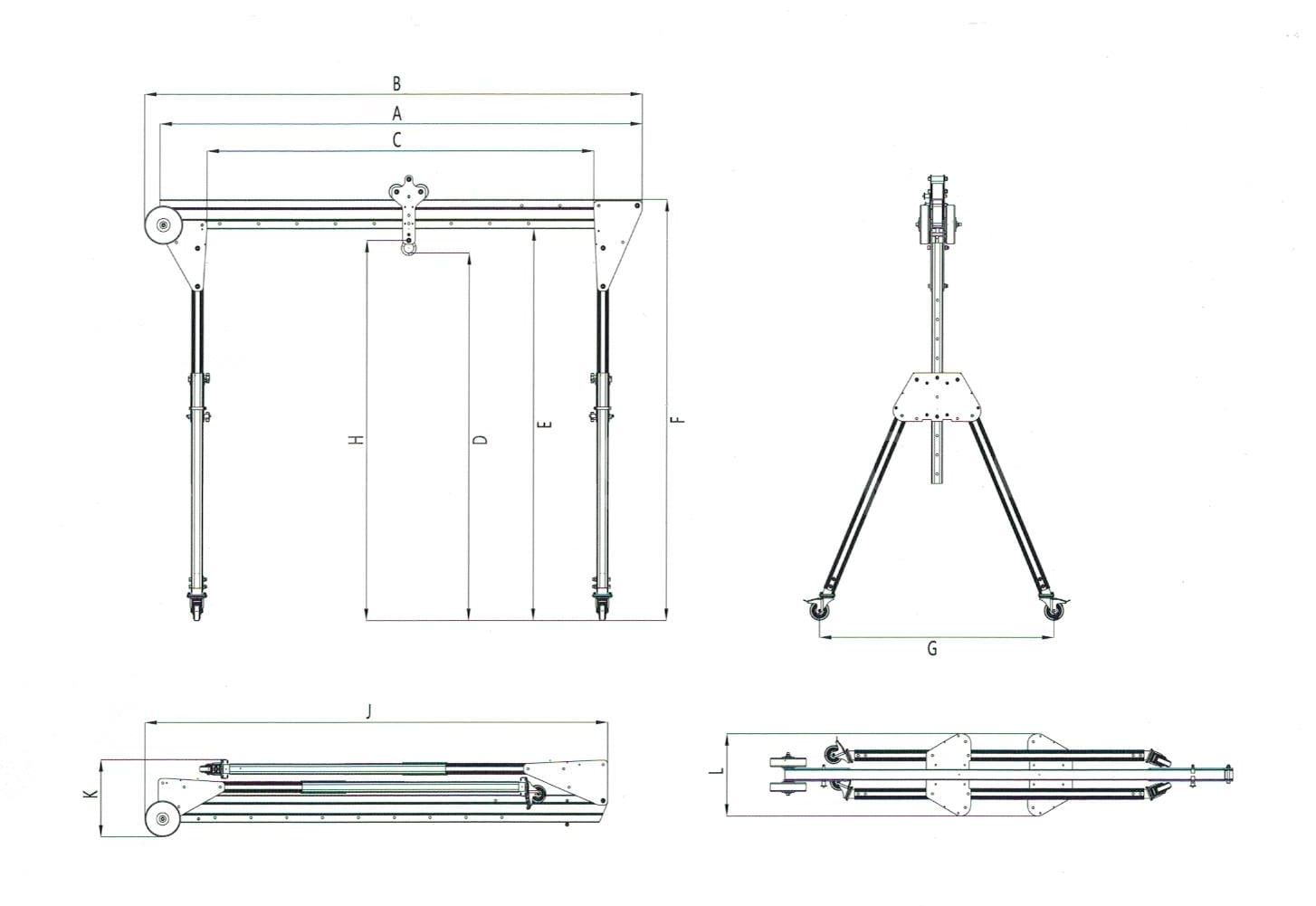 1.1 Gambar desain crane gantry aluminium yang dapat dilipat dan disesuaikan