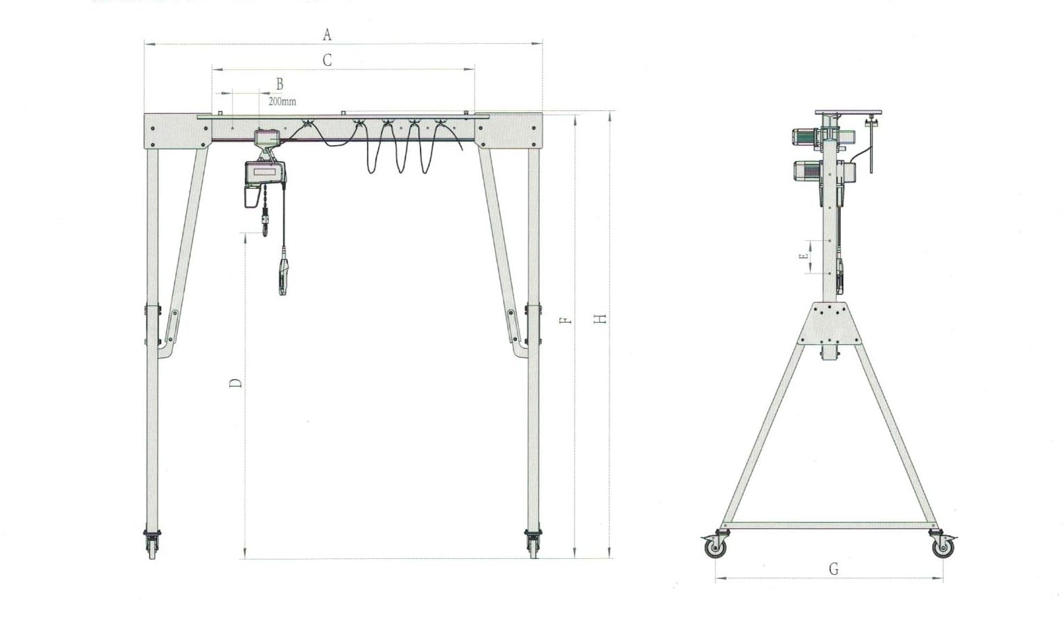 4.1 H shaped main beam portable adjustable aluminum gantry crane design drawings