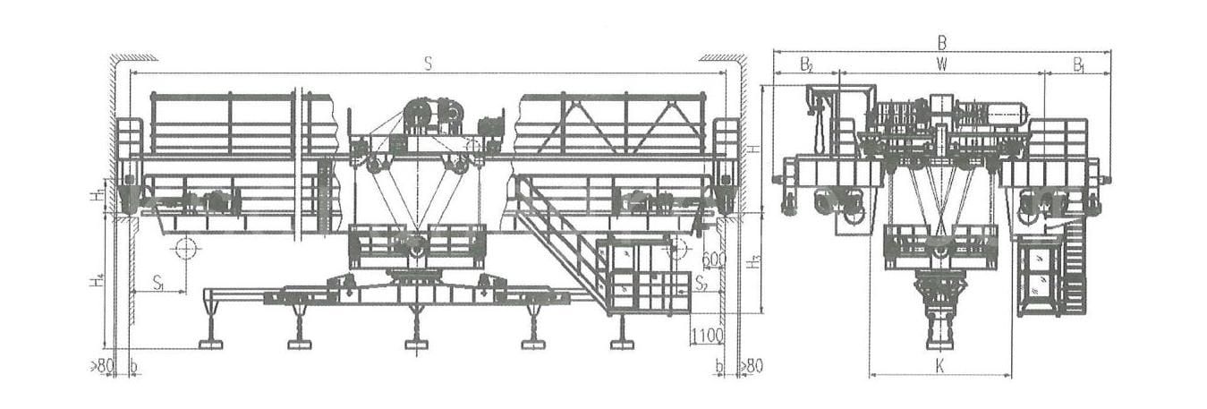 Electromagnetic overhead crane with rotating lifting beam drawing