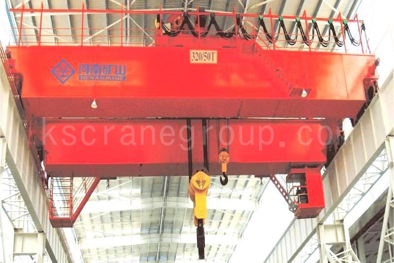 QD heavy duty double girder overhead crane with an open winch hoist