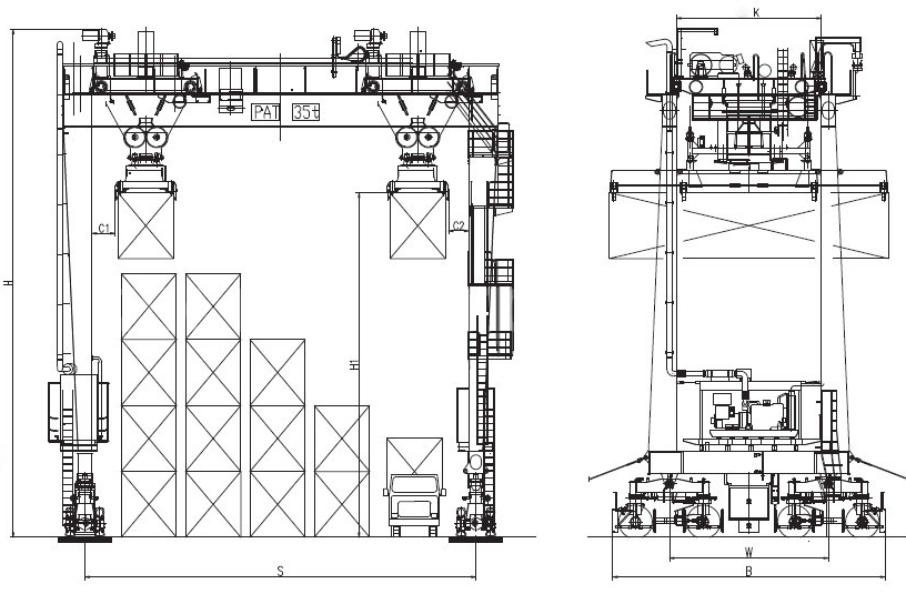 แผนผังเครนโครงเครนตู้คอนเทนเนอร์แบบยางอัตโนมัติ RTG