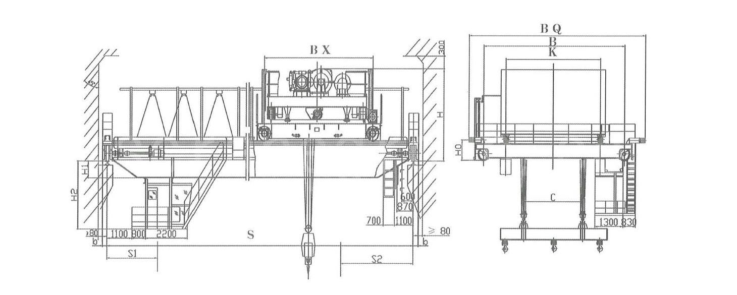 Rotating trolley electromagnetic overhead crane with lifting beam drawing