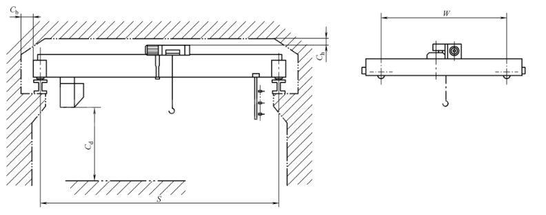 ldp offset single girder overhead travelling crane structure