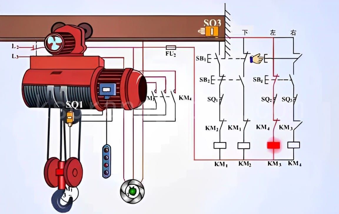 Napájení hlavního a ovládacího obvodu elektrického kladkostroje není připojeno